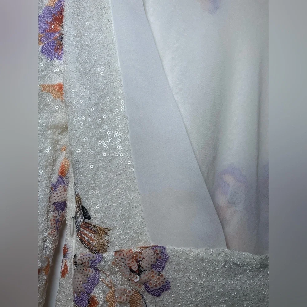 Zara Sequin & Embroidered Floral Mini Dress SMALL Backless Iridescent Ethereal - Picture 6 of 12